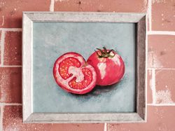 Tomatoes painting kitchen wall decor, Vegetable art painting, Tomato still life painting, Tomato Framed painting artwork