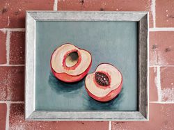 Peach painting, Original painting, Fruit kitchen wall decor, Still life painting, Peach fruit wall art, Peach artwork