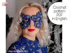 Carnival blue lace mask crochet pattern , irish crochet pattern , crochet pattern , crochet flower pattern  ,