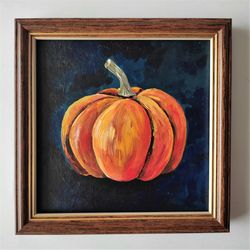 Pumpkin painting, Small Painting Kitchen wall Decor, Pumpkin Painting Framed Painting, Pumpkin Decor, Housewarming Gift