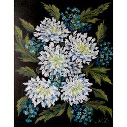 Chrysanthemum Painting Original Art Flowers Painting Floral Artwork Oil Pastel 8x10 by NataDuArt