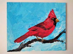 Bird painting Bird wall decor Bird impasto painting Red cardinal painting Bird artwork Red cardinal art