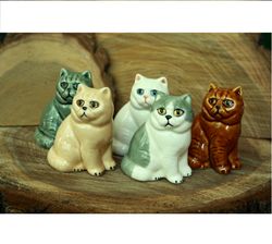 British cat figurine ceramics handmade, statuette porcelain