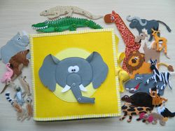 AFRICAN Busy Book, Felt SAFARI Animals, Set of Animals to Play, Felt Quiet Book, Montessori Book for Toddlers