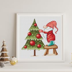 Christmas gnome cross stitch pattern PDF, christmas tree cross stitch pattern, holiday gnome, holiday cross stitch