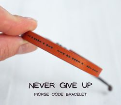 NEVER GIVE UP morse code bracelet, best friend gifts, friendship bracelet, motivation bracelet, leather bracelet