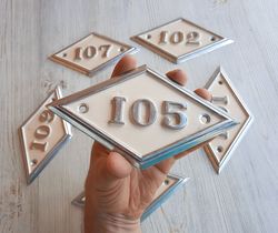 Soviet vintage address number 105 - metal rhomb apartment door number plaque