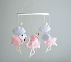 Baby mobile for girl with Flamingo , nursery decor , Cloud Crib mobile