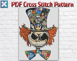 nightmare before christmas cross stitch pattern / the mad hatter pdf cross stitch chart / alice in wonderland pdf chart