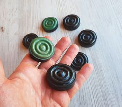 Vintage carbolite big checkers pieces parts - green black old Soviet large checkers