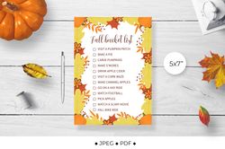 Fall Bucket List, Funny Autumn Planner. Fun Things To Do