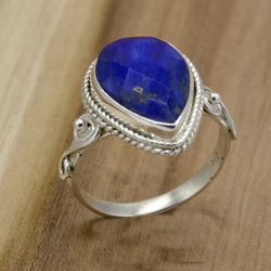 Lapis Lazuli 925 Sterling Silver Pear Ring Handmade Jewelry