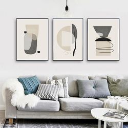 Grey Abstract Prints Digital Download Posters Set of 3 Abstract Painting Scandinavian Print Gray Wall Art Home Decor