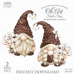 Cotton Gnome Clip Art. Cute Characters, Hand Drawn graphics. Digital Download. OliArtStudioShop