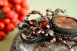 Brooch beetle stag with agate DZI, amulet, natural stone, talisman