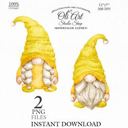 Yellow Gnome Clip Art. Cute Characters, Hand Drawn graphics. Digital Download. OliArtStudioShop