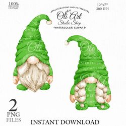 Green Gnome Clip Art. Cute Characters, Hand Drawn graphics. Digital Download. OliArtStudioShop
