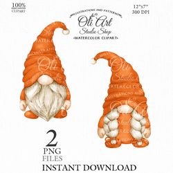 Orange Gnome Clip Art. Cute Characters, Hand Drawn graphics. Digital Download. OliArtStudioShop