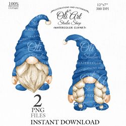 Blue Gnome Clip Art. Cute Characters, Hand Drawn graphics. Digital Download. OliArtStudioShop