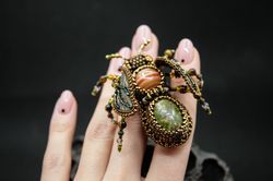 Brooch precious fly with natural stones