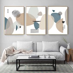 Geometric Poster Abstract Artwork Prints Set of 3 Living Room Decor Large Modern Art Instant Download Gray Wall Art