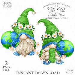 Gnome Clip Art. Mother Earth Day. Earth Globe. Cute Characters, Hand Drawn graphics. Digital Download. OliArtStudioShop