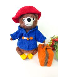 Paddington bear crocheted. Handmade amigurumi Paddington. Movie production bear plush doll. The famous bear in red hat.