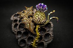 Movable thistle brooch, flower brooch, plants jewellery