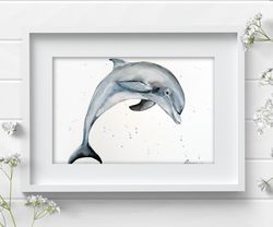 Dolphin 7.4x10.6 inch Watercolor original home decor animal aquarelle painting by Anne Gorywine