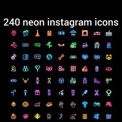 240 black neon highlight instagram icons. Black and bright lifestyle social media icons. Digital download.