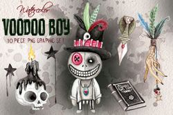 Voodoo Doll Boy Watercolor Clip Art Set