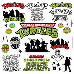 Cartoon Svg Bundle Ninja Turtles Digital Vector Font Alphabet Png Video Gamer Gift Pdf Eps Design Clipart Circut Files