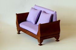 Miniature dollhouse couch, 1:8 scale sofa for Lati Yellow, 1/12 bed for Lati White. Wooden diorama furniture, tiny BJD P