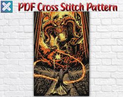 Lord Of The Rings Cross Stitch Pattern / Balrog VS Gandalf PDF Cross Stitch Chart / Hobbit Instant Cross Stitch Pattern