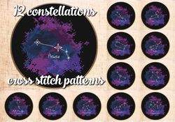 12 Constellations Cross stitch pattern Modern cross stitch Star sign cross stitch Celestial Zodiac cross stitch