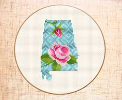 Alabama cross stitch pattern Modern cross stitch Flower map cross stitch Floral State cross stitch USA Instant download