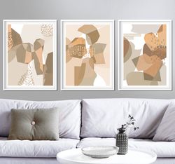 Abstract Neutral Print Triptych Downloadable Art Set of 3 Posters Earth Tone Wall Art Abstract Painting Interior Decor