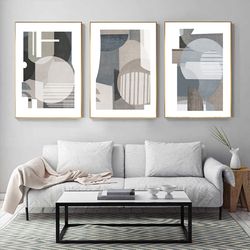 Grey Abstract Art Set of 3 Posters Abstract Triptych Interior Decor Gray Wall Art Modern Painting Downloadable Prints