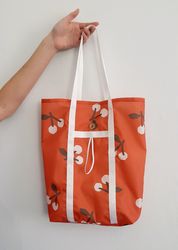 Foldable reusable grocery shopping bag with long handles, zero waste gift