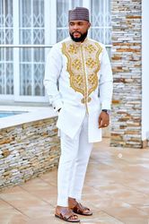 Men African Kaftan Suit/ Men African Clothing Top And Pants Set/ Men African Wedding Suit/ Groomsmen African Suit