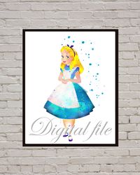 Alice In Wonderland Disney Art Print Digital Files decor nursery room watercolor