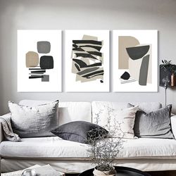 Geometric Painting Abstract Poster Black Gray Wall Art Set of 3 Living Room Decor Downloadable Prints Modern Triptych