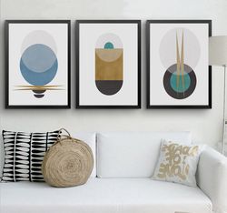 Geometric Print Wall Art Set of 3 Abstract Poster Living Room Decor Downloadable Prints Modern Art Geometric Painting