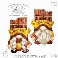 Chocolate Gnome Clip Art. Cute Characters. Hand Drawn graphics. Digital Download. OliArtStudioShop