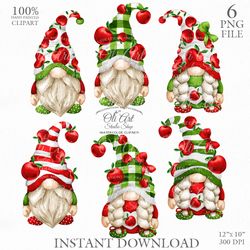 Red Apple Gnome Clip Art. Buffalo Plaid Gnome. Cute Characters. Hand Drawn graphics. Digital Download. OliArtStudioShop