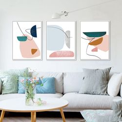 Abstract Print Gray Pink Wall Art Set of 3 Living Room Decor Downloadable Prints Modern Art Triptych Geometric Painting