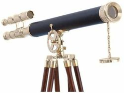 Nautical Antique Vintage Brass Telescope 39" Pirate Spyglass Table Top Telescope With Wooden Tripod
