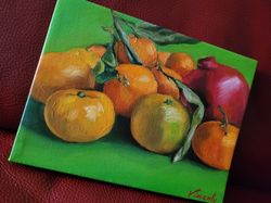 Clementine Tangerine Art, Citrus Original Art, Still Life, Exotic Pomegranate Art, Orange Fruits, Kitchen Painting