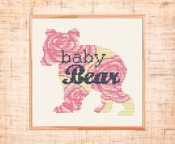 baby bear cross stitch pattern modern cross stitch floral nursery cross stitch baby shower cross stitch pdf