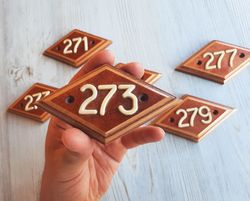 Address wooden door number plate 273 - vintage apt rhomb number sign USSR